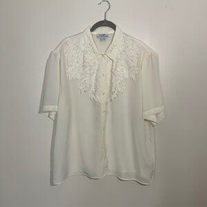 VOIR Vintage Grannycore Embroidered Romantic Feminine 80s/90s Blouse Size XL